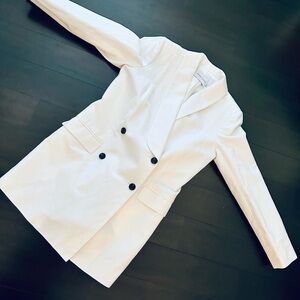Elegant Women's White Double-Breasted Blazer Coat